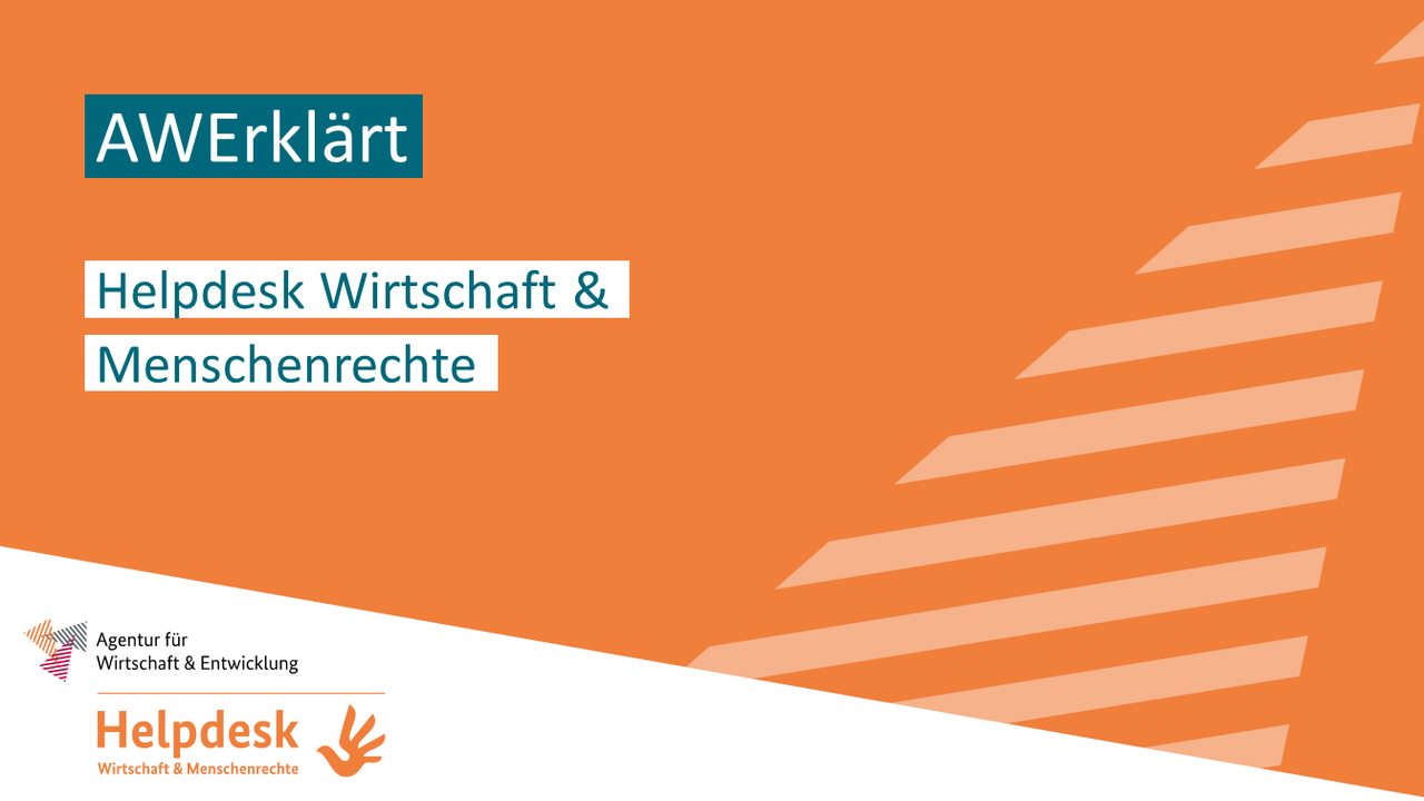 AWErklärt Kachel Helpdesk Wirtschaft und Menschenrechte orange